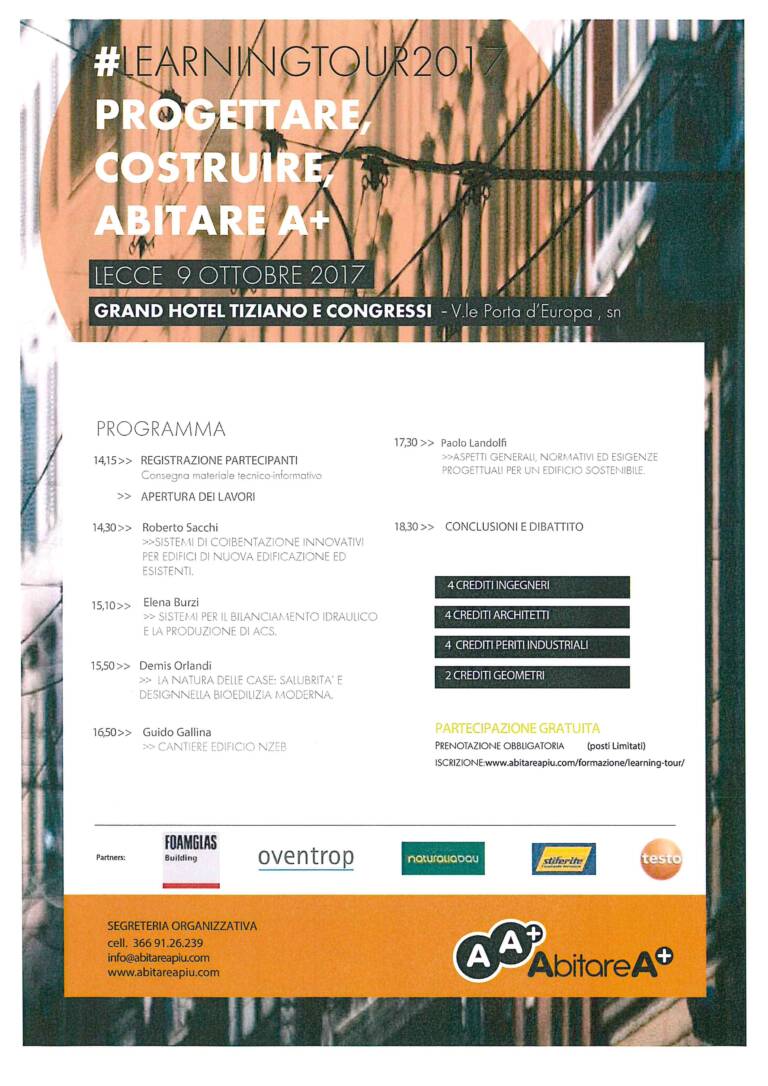 Seminario – PROGETTARE, COSTRUIRE, ABITARE A+ – Lecce 09/10/2017